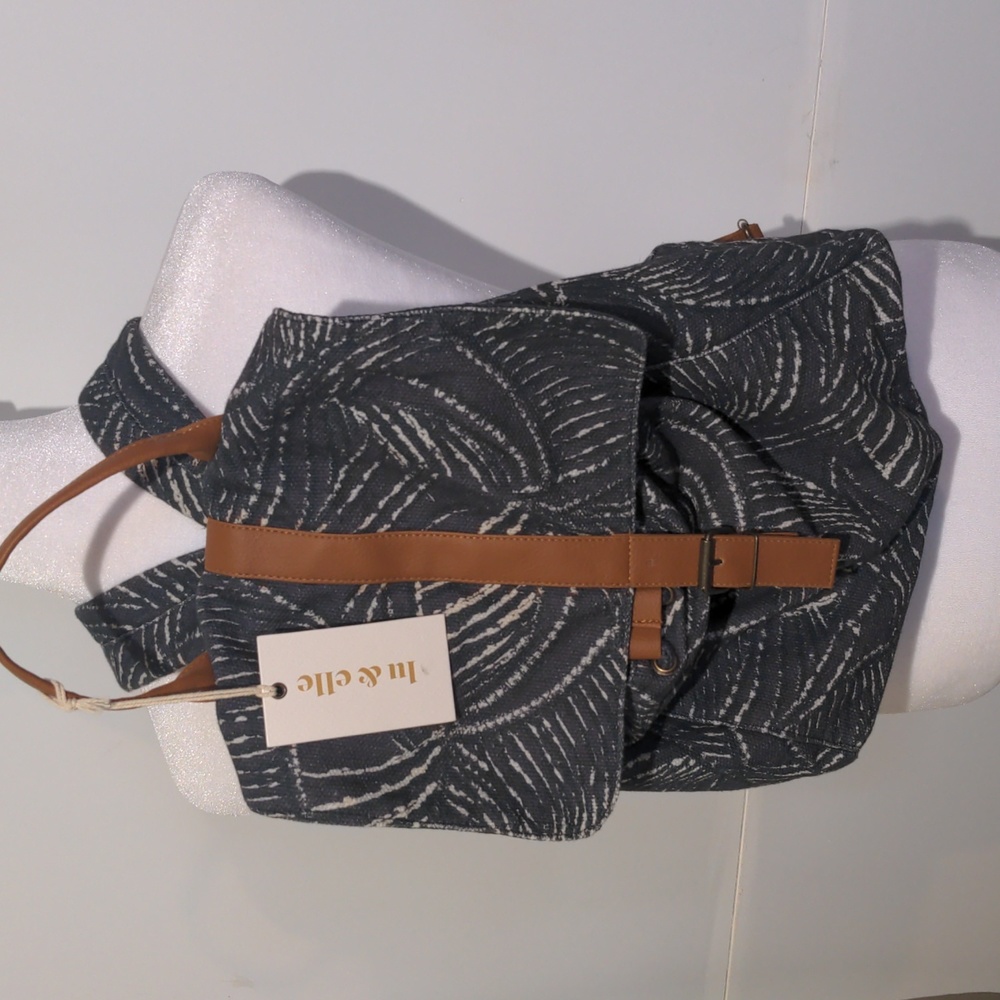 Huselle Charcoal Patterned Backpack with Tan Trim